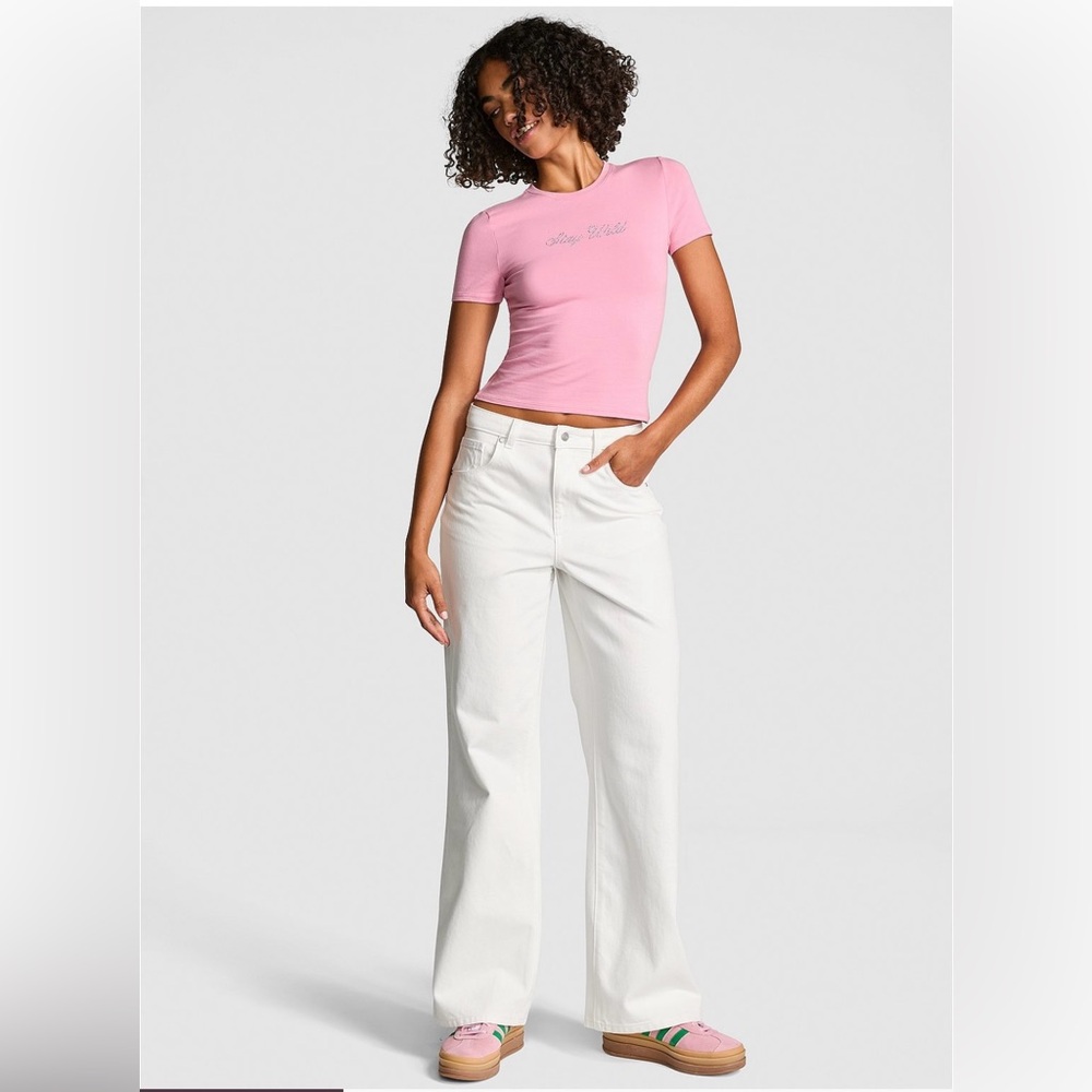 PINK Victoria's Secret White Flare Wide Leg Jeans